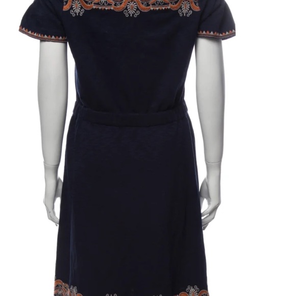 Tory Burch Navy Strapless Dress with Orange and Cream Embroidery - Picture 11 of 11